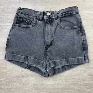 American Apparel Black Washed High Wasted Cuff Denim Jean Shorts